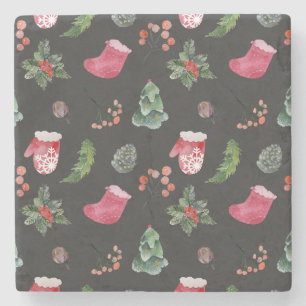 Kerstmis rendieren: Waterverf naadloos patroon Stenen Onderzetter