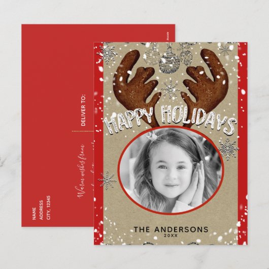 Kerstmis rendieren winter sneeuwvlokken vakantie f feestdagenkaart (Voorkant / Achterkant)