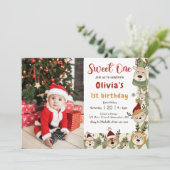 Kerstmis rendieren zoet een 1e verjaardag foto kaart (Staand voorkant)
