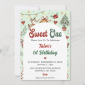 Kerstmis rendieren zoet een 1e verjaardag kaart (Voorkant)