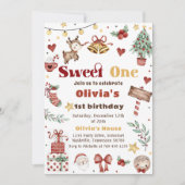 Kerstmis rendieren zoet een 1e verjaardagsfeest kaart (Voorkant)