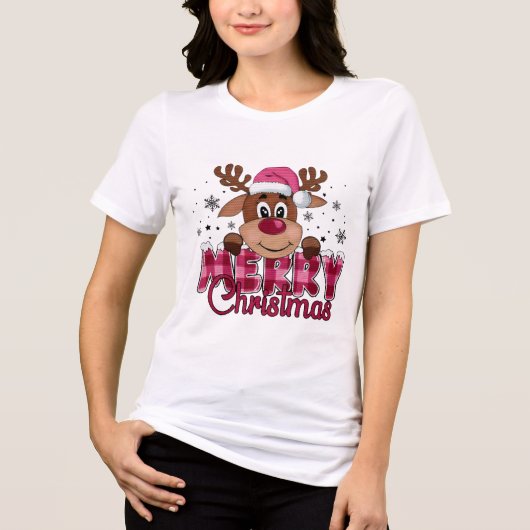 Kerstmis rendiergezicht geruite typografie Tri-Blend shirt (Voorkant)