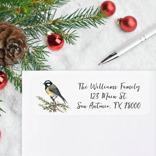 Kerstmis retouradres vogel etiket