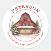 Kerstmis Retouradreslabels Boerderij Ronde Sticker (Voorkant)