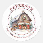 Kerstmis Retouradreslabels Boerderij Ronde Sticker (Voorkant)