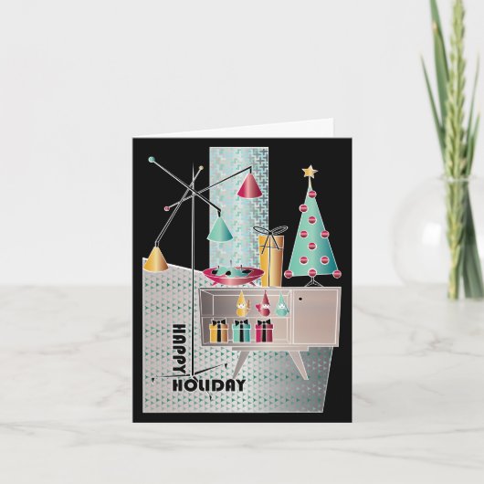 Kerstmis Retro Boom Feestdagen Kaart (Voorkant)