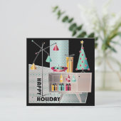 Kerstmis Retro Boom Feestdagenkaart (Staand voorkant)