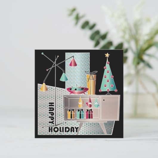 Kerstmis Retro Boom Feestdagenkaart (Staand voorkant)