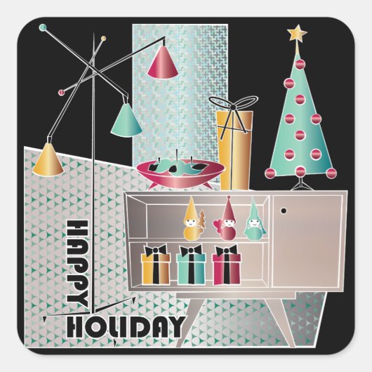 Kerstmis Retro Boom Vierkante Sticker (Voorkant)