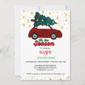 Kerstmis Retro Groovy rode auto verjaardagsfeestje Kaart (Voorkant)