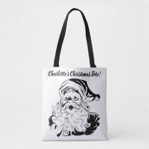Kerstmis, Retro Jolly Santa Claus, zwart Tote Bag