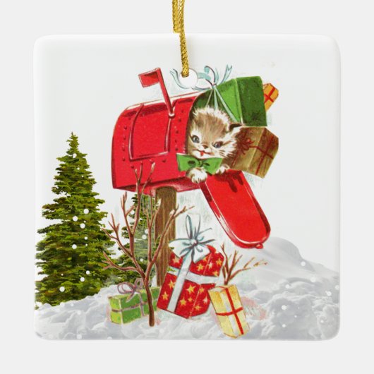 Kerstmis Retro Katten Keramische Versiering Keramisch Ornament (Voorkant)