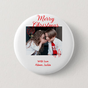 Kerstmis retro kerstboom kinderen foto naam ronde button 5,7 cm