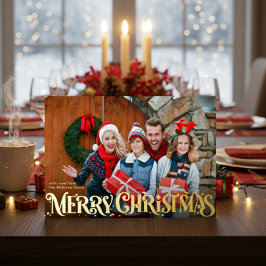 Kerstmis Retro Lettertype | Aangepaste vier-foto Folie Feestdagenkaart