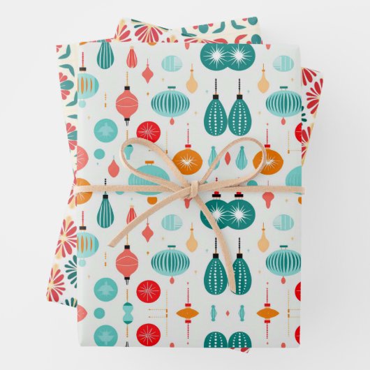 Kerstmis Retro Mid Century Moderne MOD Inpakpapier Vel (In situ)