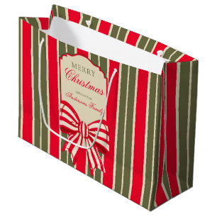 Kerstmis retro rood groen strepen met strik aangep groot cadeauzakje