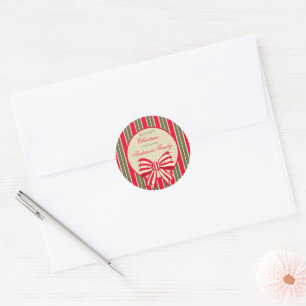 Kerstmis retro rood groene strepen met strik ronde sticker