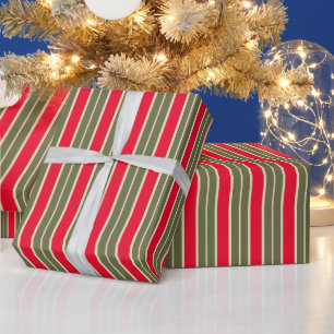 Kerstmis retro rood salie groen strepen elegant cadeaupapier