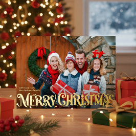 Kerstmis Retro Schrift | Aangepaste vier-foto Folie Feestdagenkaart