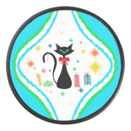Kerstmis Retro Siamese Kat Hockey Puck
