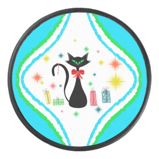 Kerstmis Retro Siamese Kat   Hockey Puck (Voorkant)