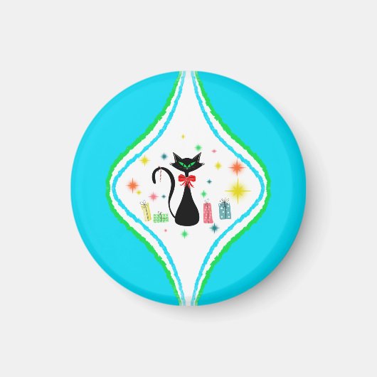 Kerstmis Retro Siamese Kat Magneet (Voorkant)