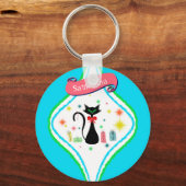 Kerstmis Retro Siamese Kat Personaliseer Naam Sleutelhanger (Voorkant)