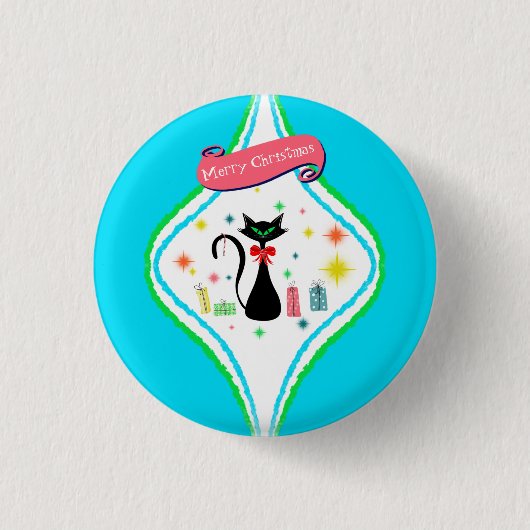 Kerstmis Retro Siamese Kat Ronde Button 3,2 Cm (Voorkant)