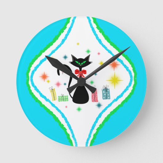 Kerstmis Retro Siamese Kat Ronde Klok (Voorkant)