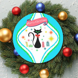 Kerstmis Retro Siamese Kat Ronde Sticker