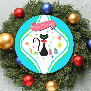Kerstmis Retro Siamese Kat Ronde Sticker