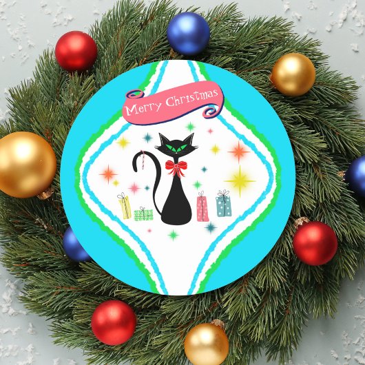 Kerstmis Retro Siamese Kat Ronde Sticker