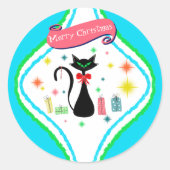 Kerstmis Retro Siamese Kat Ronde Sticker (Voorkant)