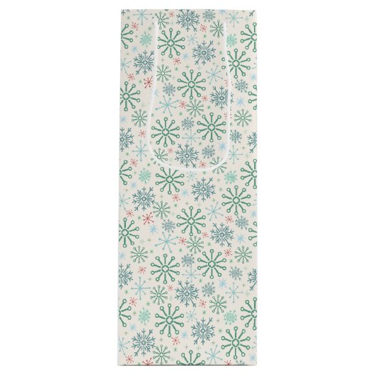 Kerstmis Retro Sneeuwvlokken Patroon Cream of Cust Wijn Cadeautas (Voorkant)