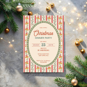 Kerstmis retro strepen grandmilenial dinerfeest kaart