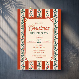 Kerstmis retro strepen grandmilenial dinerfeest kaart