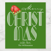 Kerstmis Retro Typografie Groene Wijnlabel Wijn Etiket (Enkel label)