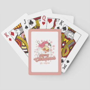 Kerstmis Retro Typografie Sinterklaas Roze Hoed Pokerkaarten