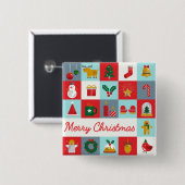 Kerstmis Retro Vakantie Icoon Patchwork Vierkante Button 5,1 Cm (Voorkant /achterkant)