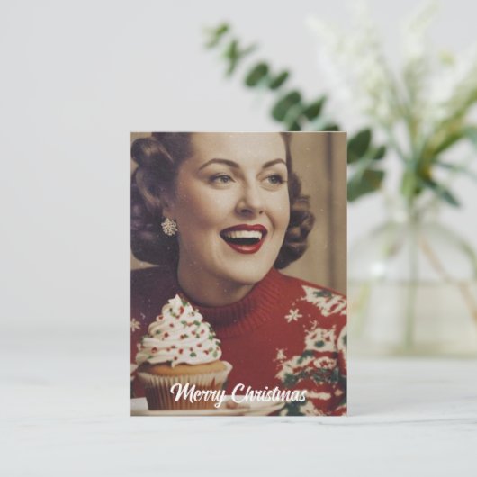 Kerstmis Retro Vrouw Briefkaart (Staand voorkant)