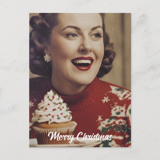 Kerstmis Retro Vrouw Briefkaart (Voorkant)