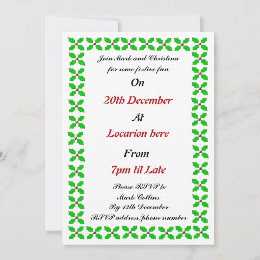 Kerstmis Robin Custom Party nodigt uit Kaart (Achterkant)