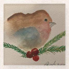 Kerstmis - Robin en Hulst Glazen Onderzetter