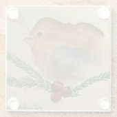 Kerstmis - Robin en Hulst Glazen Onderzetter (Achterkant)