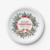 Kerstmis, Robin vogels Merry-kersttekst Papieren Bordje (Voorkant)