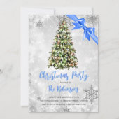 Kerstmis | Robuuste bomen en blauw lint-koolstof-w Kaart (Voorkant)