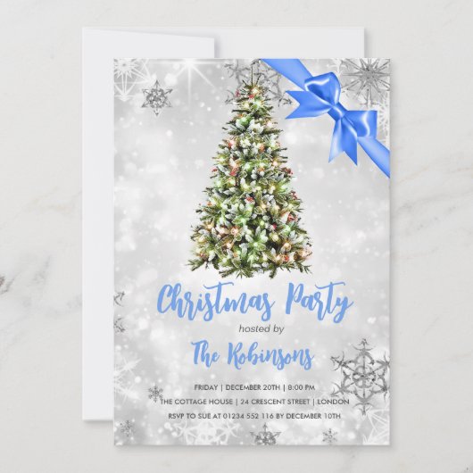 Kerstmis | Robuuste bomen en blauw lint-koolstof-w Kaart (Voorkant)