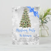 Kerstmis | Robuuste bomen en blauw lint-koolstof-w Kaart (Staand voorkant)