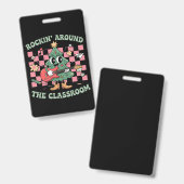 Kerstmis Rockende Leraar Rond De Klas Groovy Badge (Voor- en achterkant)