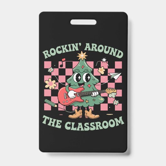 Kerstmis Rockende Leraar Rond De Klas Groovy Badge (Voorzijde)